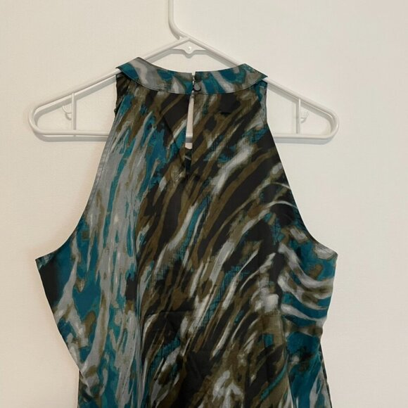 ANN TAYLOR Olive Green Teal Abstract Geometric Geo Halter Sleeveless Tank Blouse - Picture 12 of 13